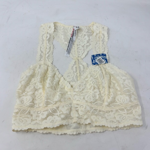 New FREE PEOPLE INTMATELY Women’s Ivory Galloon Lace Halter Bralette Bra Size S - Picture 1 of 7